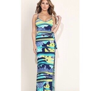 K TOO  women’s floral print spaghetti strap maxi dress with  side slit size S